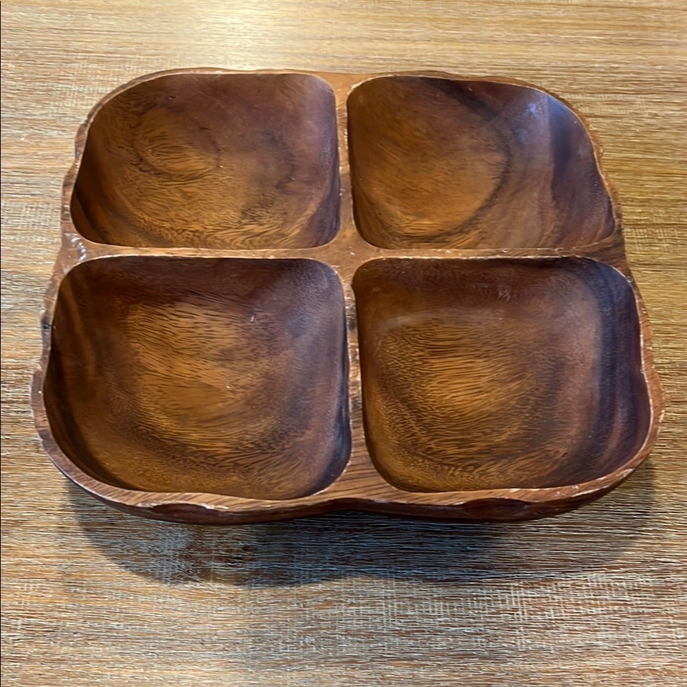 Vintage 1970s Partitioned Monkey
Pod Wood Snack Bowl